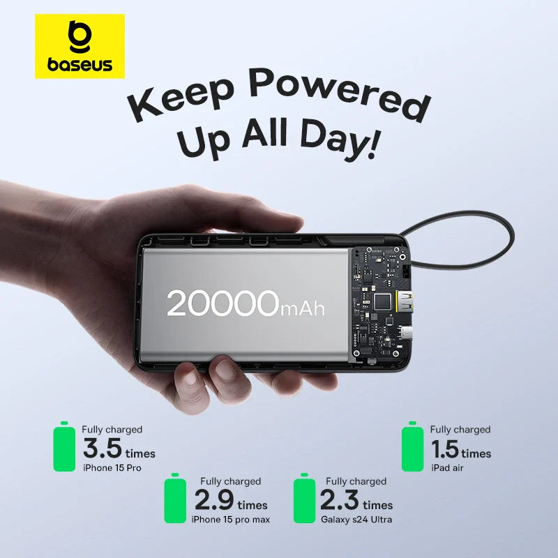 Baseus Bipow 2 Digital Display Power Bank 20000mAh 20W With Built-in Type C Cable