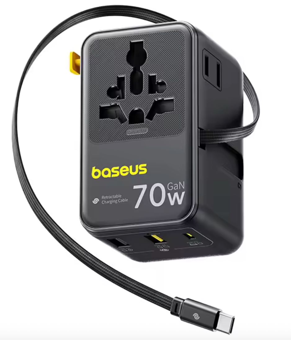 Baseus EnerCore CG11 Universal Travel Adapter with Retractable Cable 2AC+2U+2C 70W