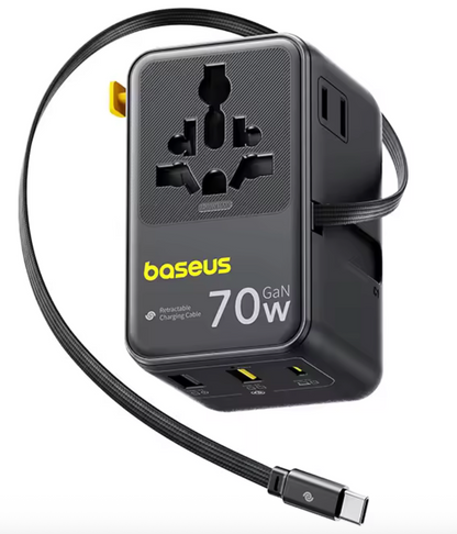 Baseus EnerCore CG11 Universal Travel Adapter with Retractable Cable 2AC+2U+2C 70W