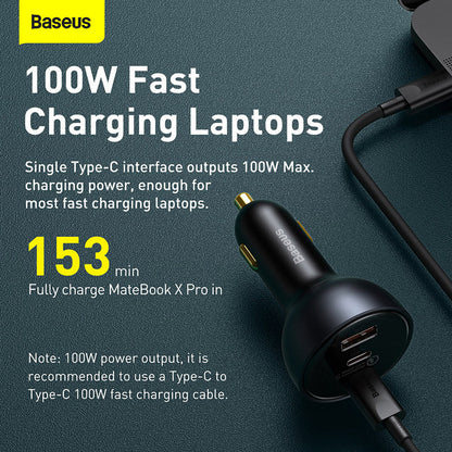 Baseus Car Charger 160W Qualcomm Quick Charge 5 Technology 2C+U With 100w Type-C Cable