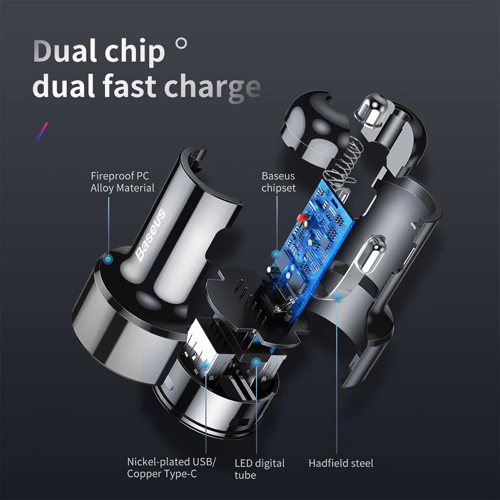 Baseus Magic Series PPS digital display (Type-c PD+QC) Intelligent dual quick charging and car charging of 45W Black