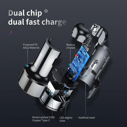 Baseus Magic Series PPS digital display (Type-c PD+QC) Intelligent dual quick charging and car charging of 45W Black
