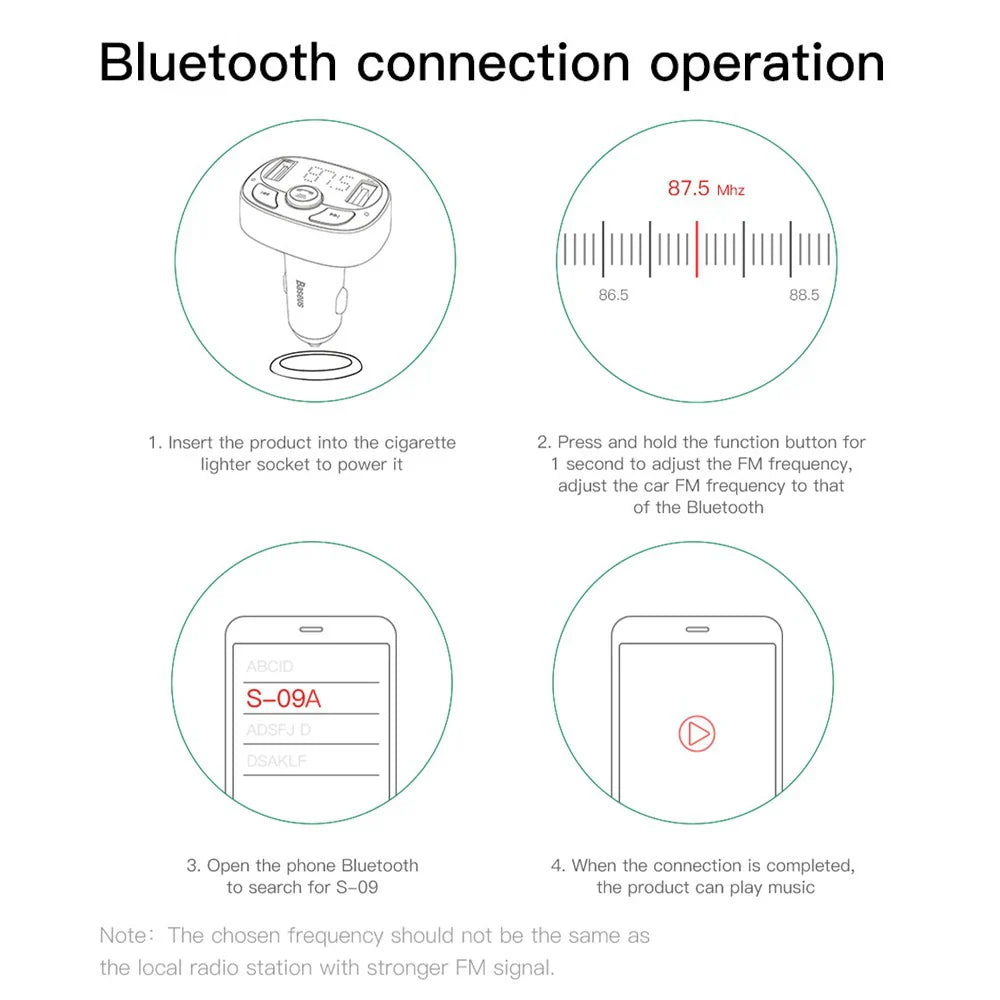 Baseus T Typed S-09A Bluetooth MP3 Car Charger