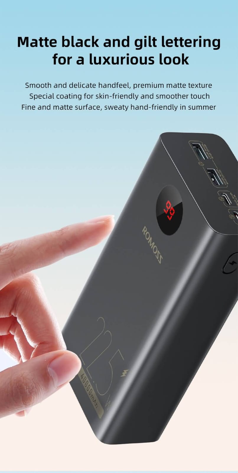 ROMOSS PEA40 30000mAh Original Power Bank – 22.5W Fast Charging | Triple Input & Output | PD & QC 3.0 Support