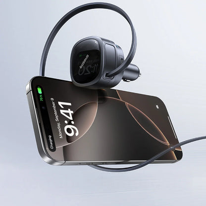 Baseus PrimeTrip VR1 60W USB-A USB-C Car Charger with Retractable USB-C Cable