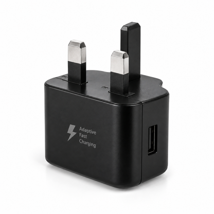 15W AFC fast charger compatible with Samsung Galaxy phones - black USB-A wall adapter